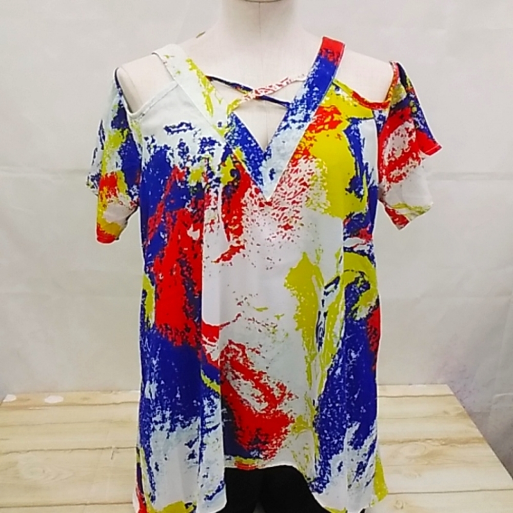 NY&C Tie Dye Cold Shoulder Top 1082